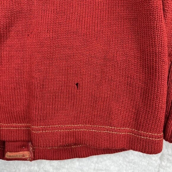 Vintage Wool Cardigan Sweater Distressed Brick Red Primitive 40s Varsity USA - Picture 15 of 16